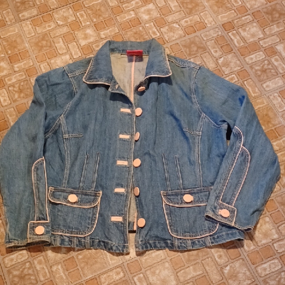 Women's Blue Denim Jacket Pink Trim Size 3xlarge Venezia Jeans